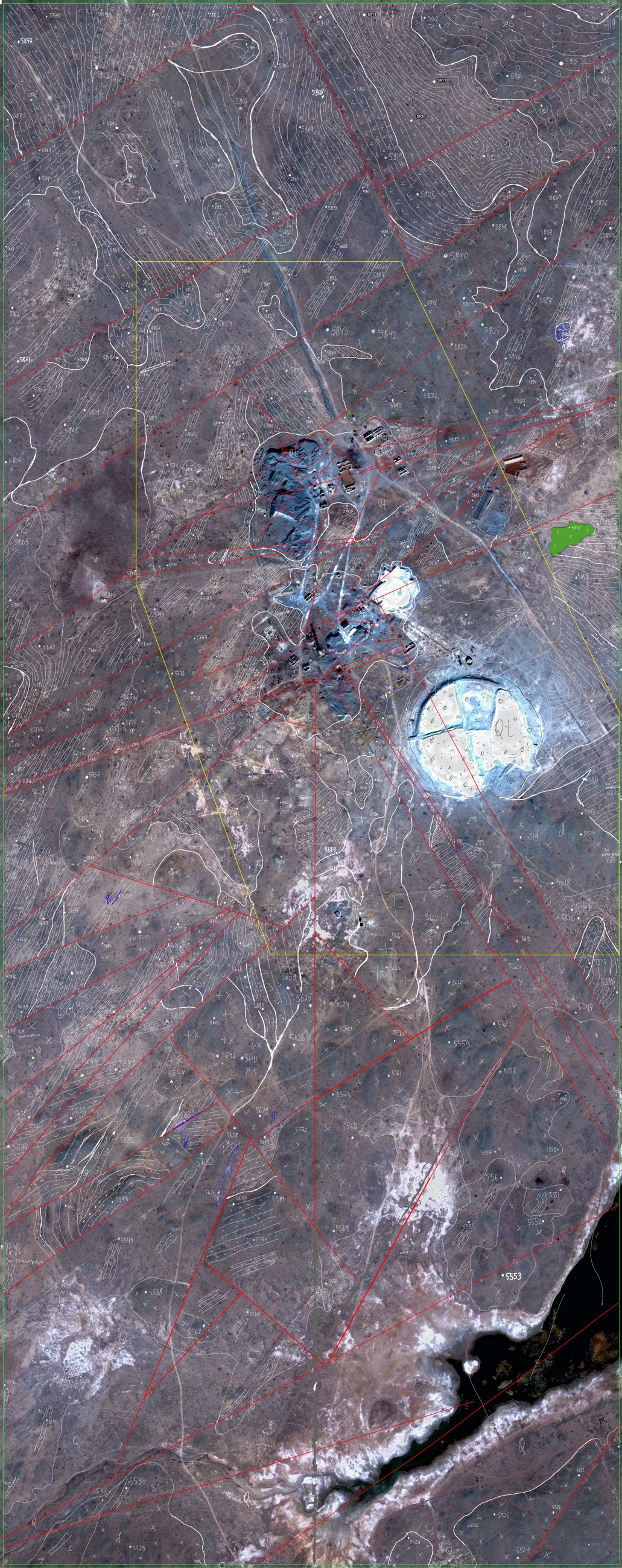 Фрагмент полевой геологической карты с контурами и разломами